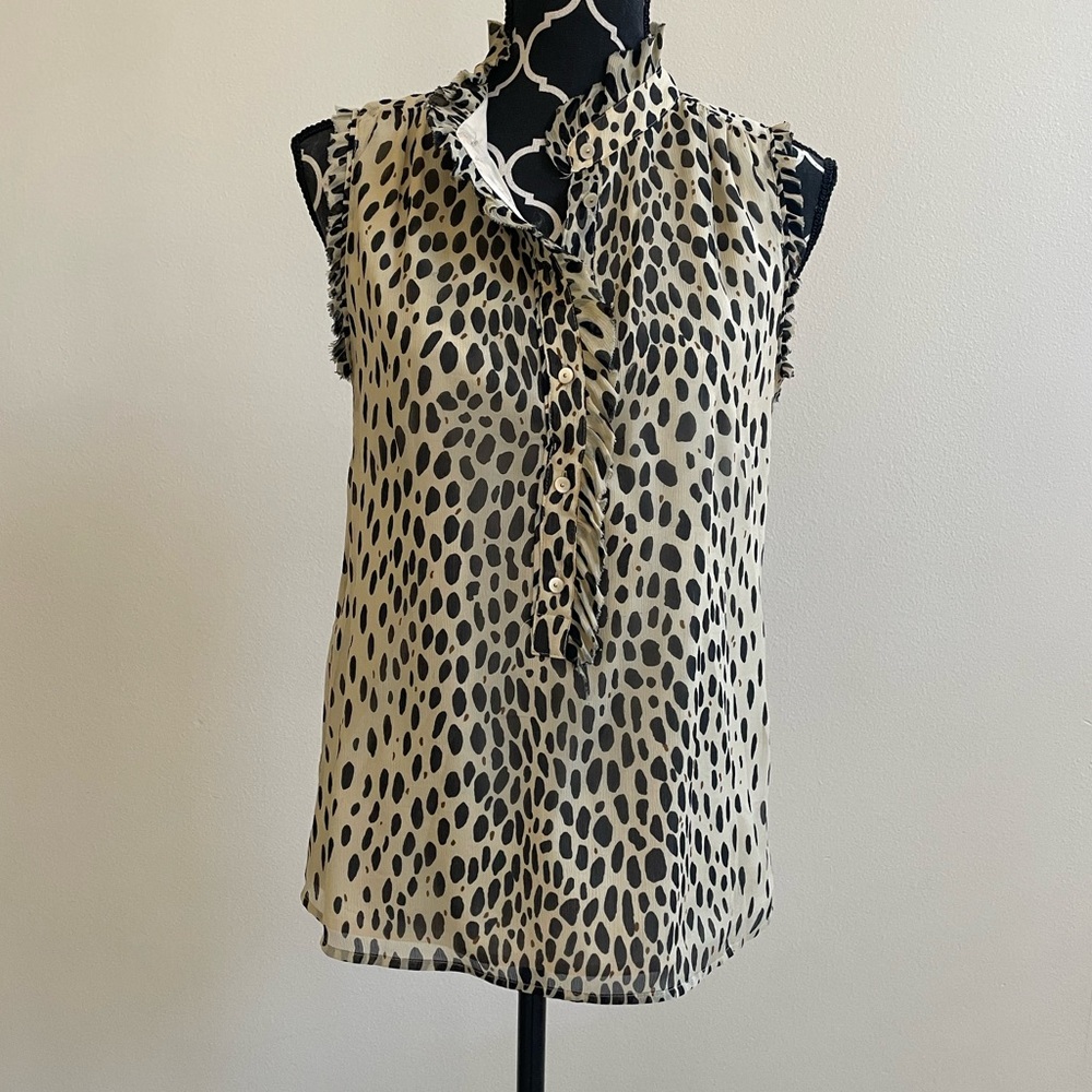 J.Crew Wildcat Leopard Natasha Silk Sleeveless Top Ruffle